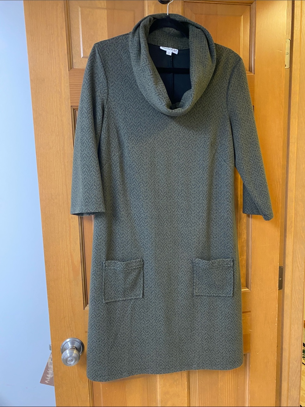 NorthStyle Olive Green Cowl-Neck Midi Dress
